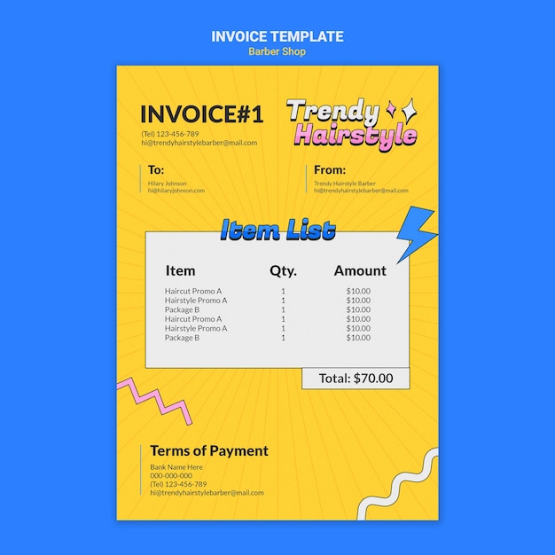 PSD gratuito modello di fattura aziendale per parrucchiere