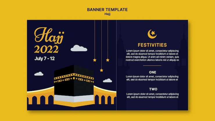 Free PSD hajj horizontal banner template with mecca