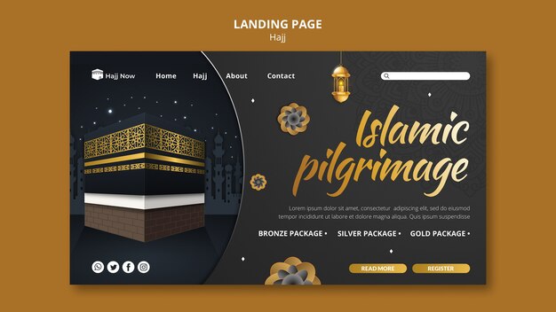 Hajj pilgrimage landing page template with mecca