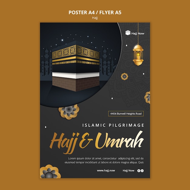 Hajj pilgrimage vertical poster template with mecca