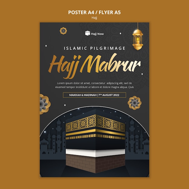 Free PSD hajj pilgrimage vertical poster template with mecca