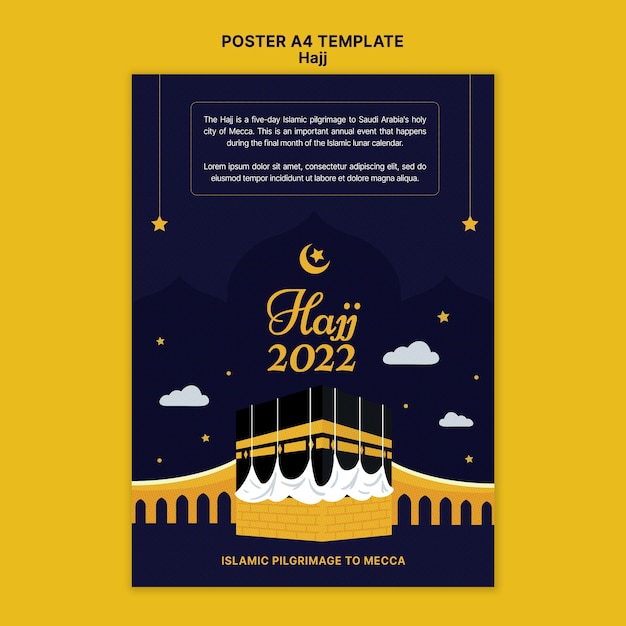 Free PSD hajj vertical poster template with mecca