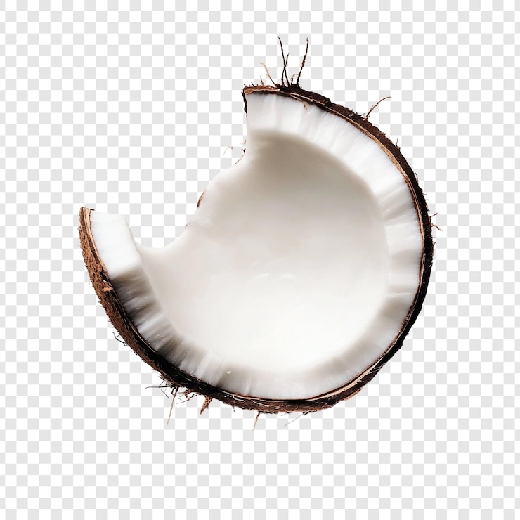 Free PSD a halfopened coconut shell showcasing its creamy white interior and a small bite taken out of it its a delectable treat the image portrays freshness and tropical vibes