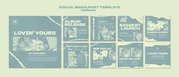 Free PSD halftone style new single social media posts