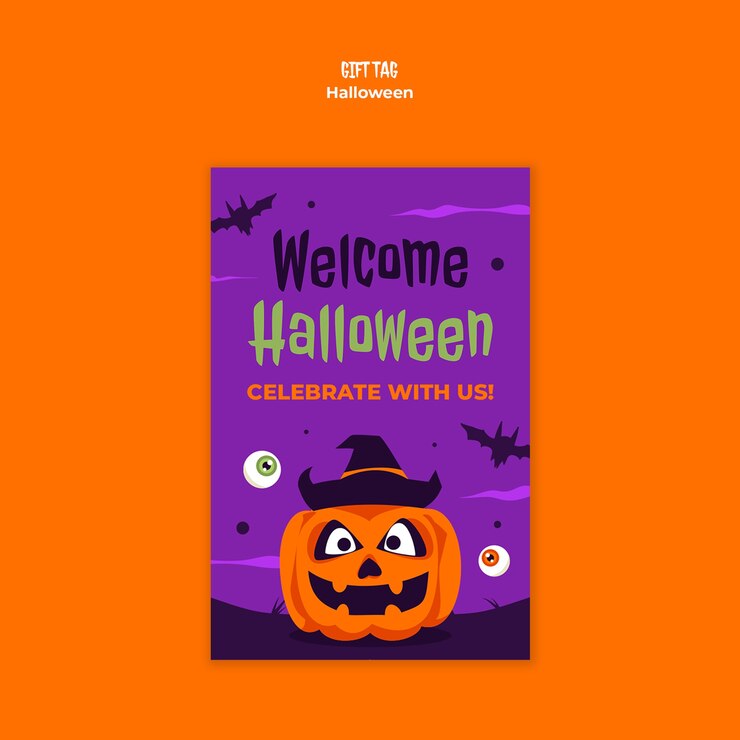 Free PSD halloween celebration gift tag template
