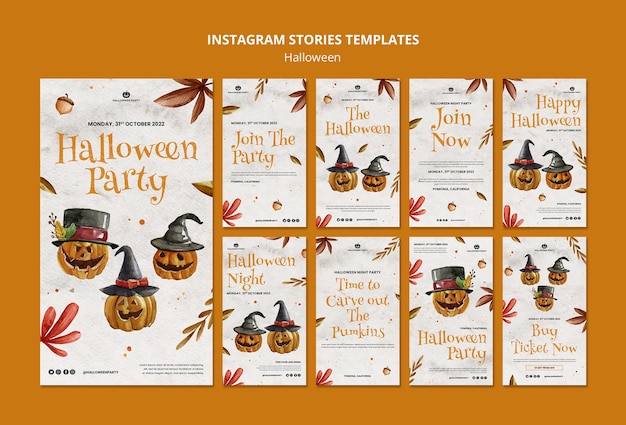 無料PSD ハロウィーンのお祝いinstagramストーリーコレクション