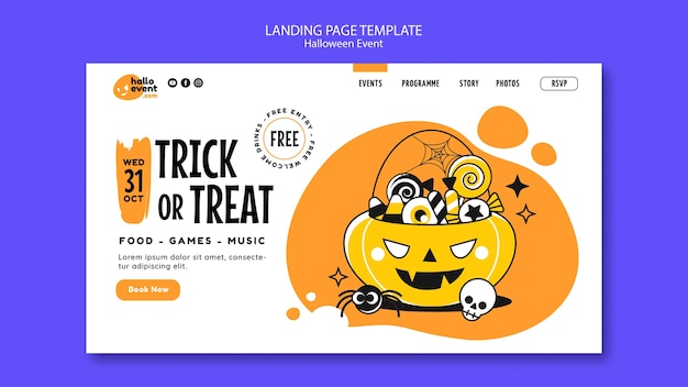 無料PSD ハロウィーンのお祝いのランディング ページ テンプレート