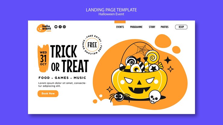 Free PSD halloween celebration landing page template