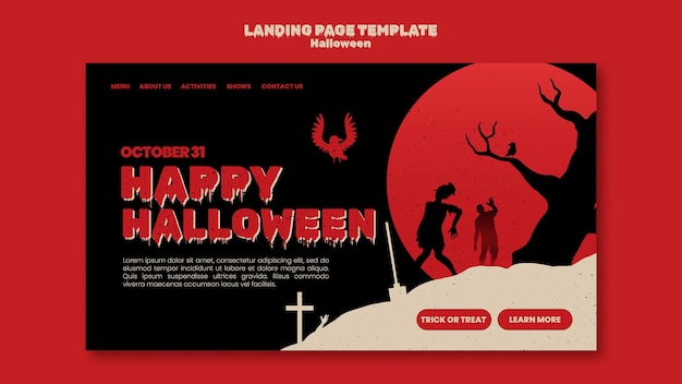 PSD gratuito modello di pagina di destinazione per la celebrazione di halloween