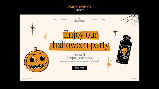 無料PSD ハロウィーンの祝いのランディングページのテンプレート