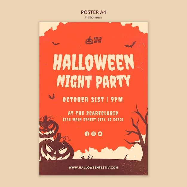 無料PSD ハロウィーンの祝賀ポスターのテンプレート