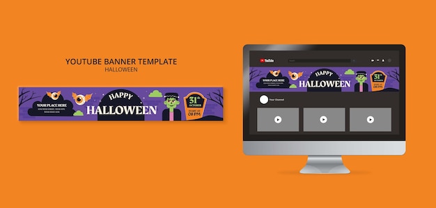 PSD gratuito modello di banner di youtube per la celebrazione di halloween