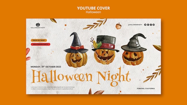 無料PSD ハロウィーンのお祝いのyoutubeカバーテンプレート