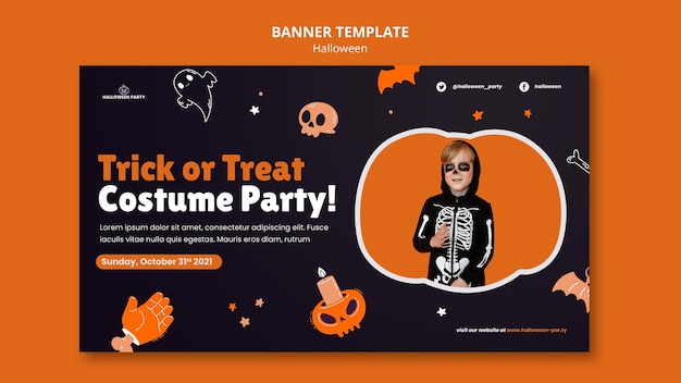 無料PSD ハロウィーンの水平バナーテンプレート