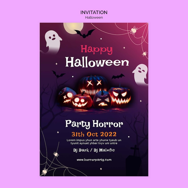 無料PSD 怖いカボチャのハロウィーンの招待状のテンプレート
