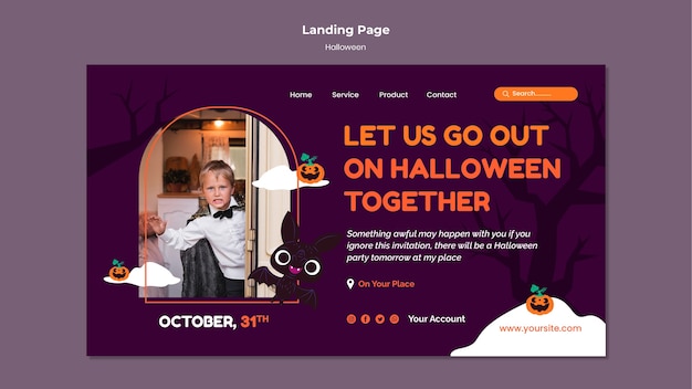 Halloween landing page template with photo