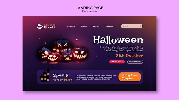 Modello di pagina di destinazione di halloween con zucche spaventose