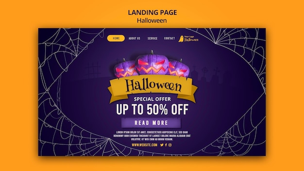 無料PSD ハロウィーンのランディングページテンプレート