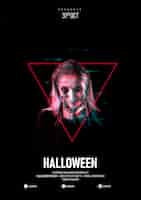 PSD gratuito donna di trucco di halloween in un triangolo e effetto glitch