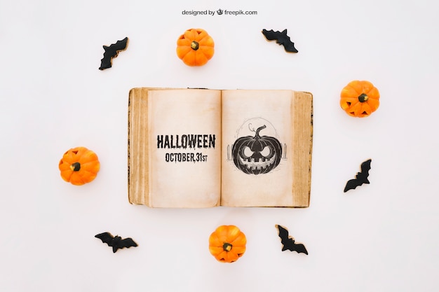 Halloween mockup with book decoration