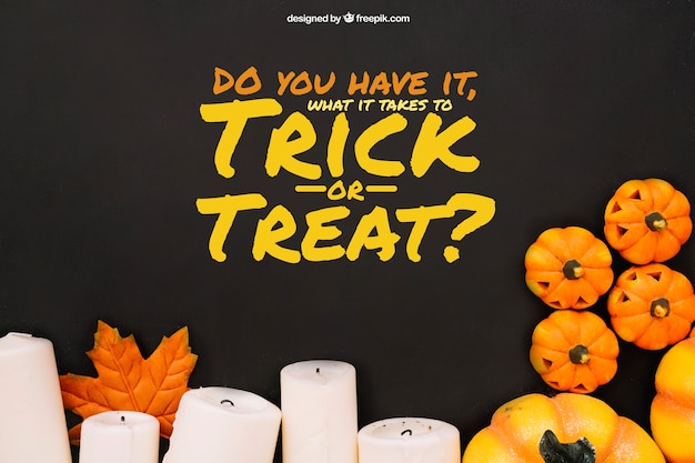 Free PSD halloween mockup with candles and pumpkins