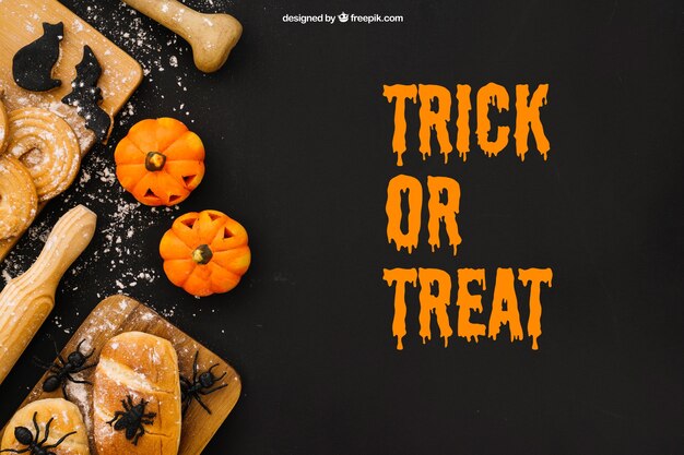 Halloween mockup with insects on bread