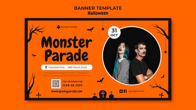 Modello di banner per la parata dei mostri di halloween