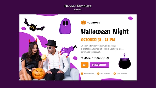 PSD gratuito modello della bandiera di notte di halloween