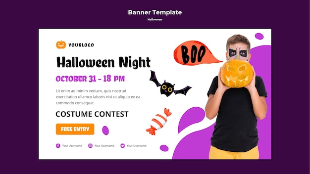 PSD gratuito modello di banner orizzontale di notte di halloween