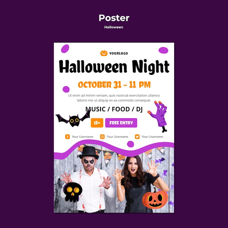 無料PSD ハロウィーンの夜ポスターテンプレートデザイン