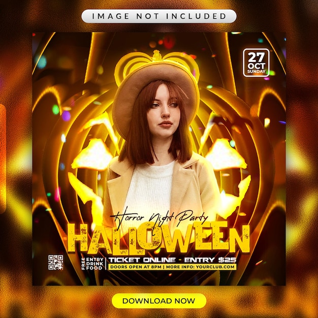 Halloween party flyer or social media promotional banner template