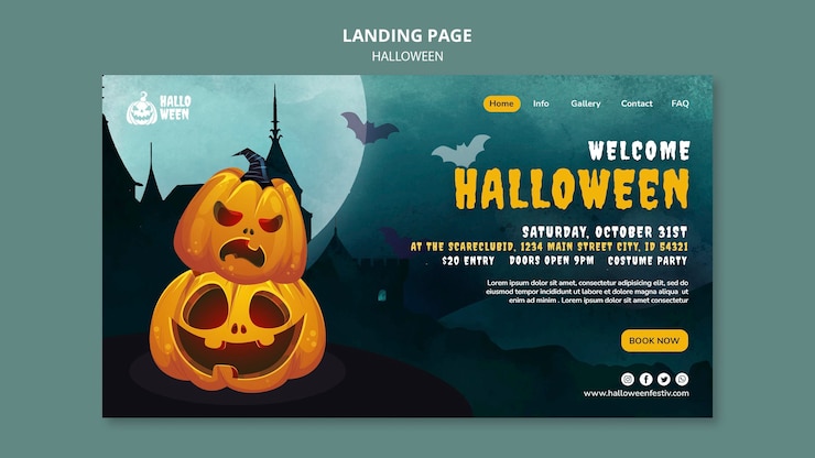 Free PSD halloween party landing page template