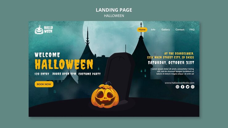 Free PSD halloween party landing page template