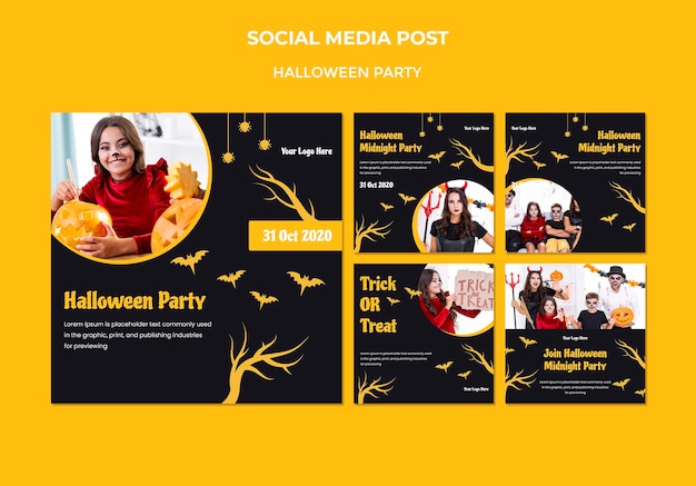 Modello di post sui social media di halloween