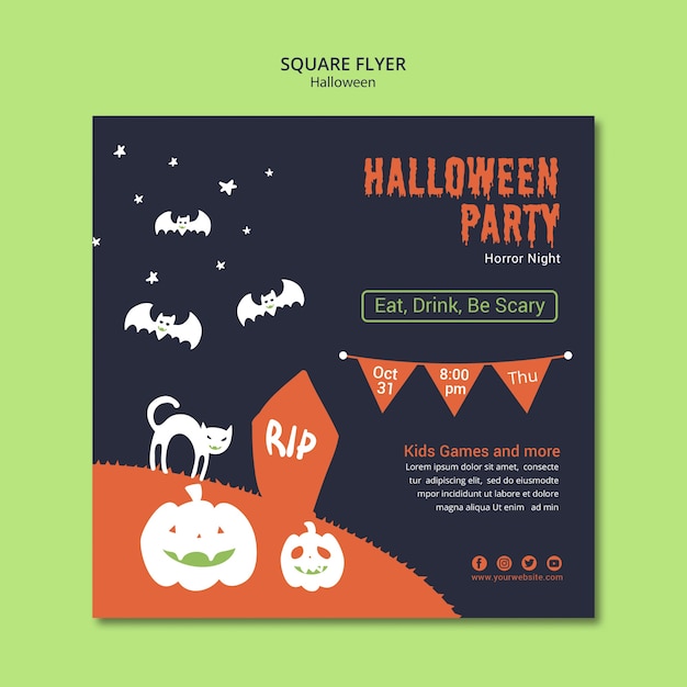 無料PSD カボチャのハロウィーンパーティースクエアチラシ