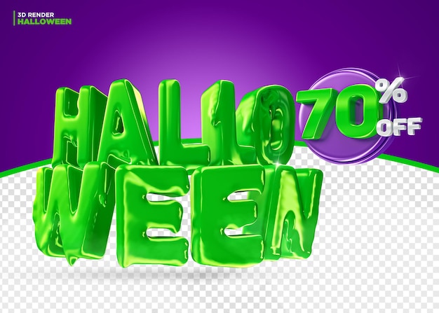 Рекламное предложение на хэллоуин со скидкой 70% на этикетку 3d-рендера для композиции