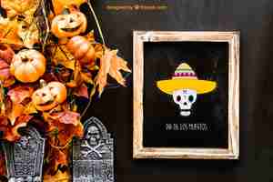 Free PSD halloween slate mockup with tombstones