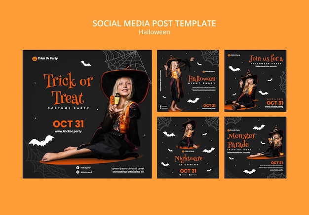 PSD gratuito dolcetto o scherzetto di halloween post sui social media