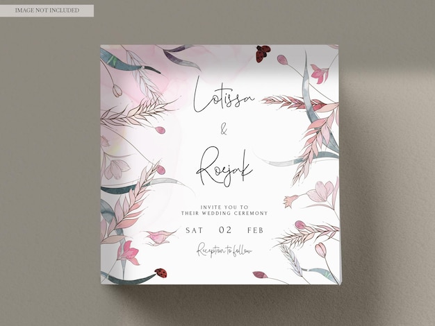 hand drawing watercolor with line art floral  wedding invitation card