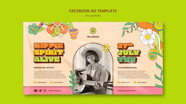 Free PSD hand drawn 70's aesthetic facebook template