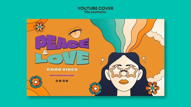 Free PSD hand drawn 70's aesthetic youtube cover