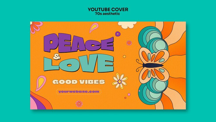 Free PSD hand drawn 70's aesthetic youtube cover