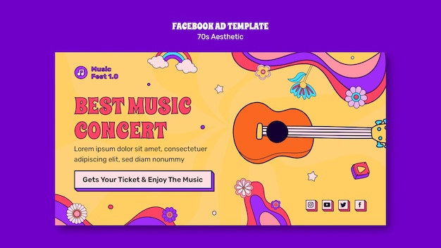 Free PSD hand drawn 70s aesthetic facebook template