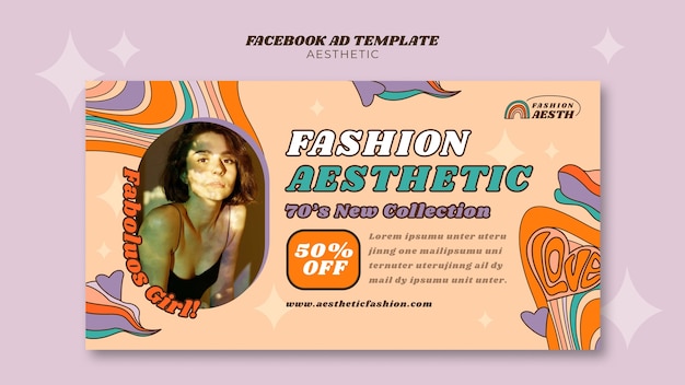 Free PSD hand drawn 70s aesthetic facebook template