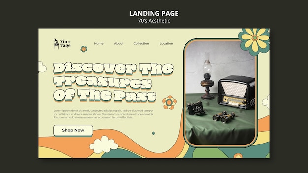 PSD gratuito modello di landing page estetica anni '70 disegnato a mano