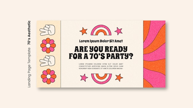 Free PSD hand drawn 70s aesthetic landing page template