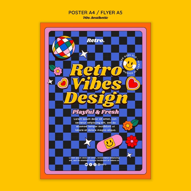 Free PSD hand drawn 70s aesthetic poster template