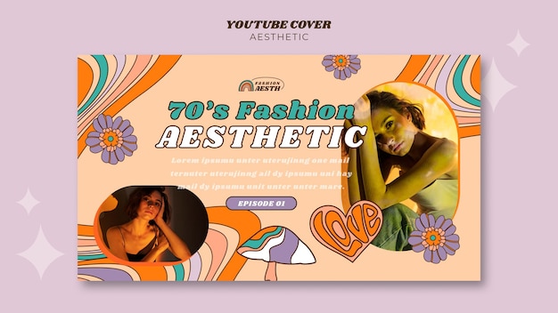 無料PSD 手描きの 70 年代の美的な youtube カバー