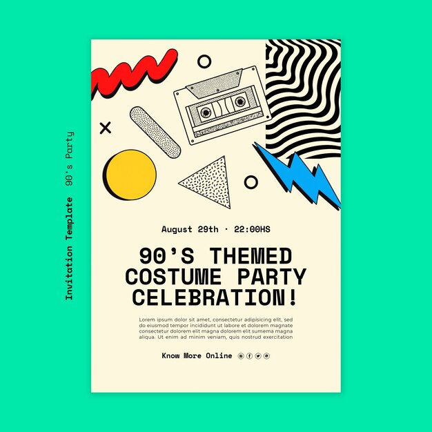 Free PSD hand drawn 90's party invitation template