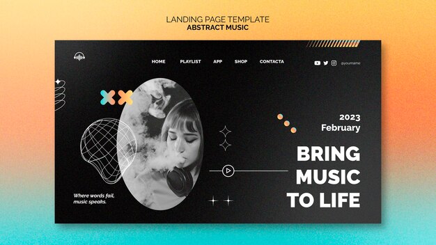 Modello di landing page musicale astratto disegnato a mano